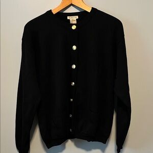 Talbots Merino Wool Black Cardigan Sweater
